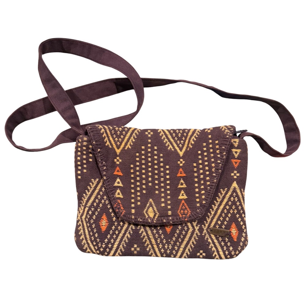 Vintage Y2K Roxy Crossbody Bag‎ Tribal Woven Canvas Festival Boho Purse